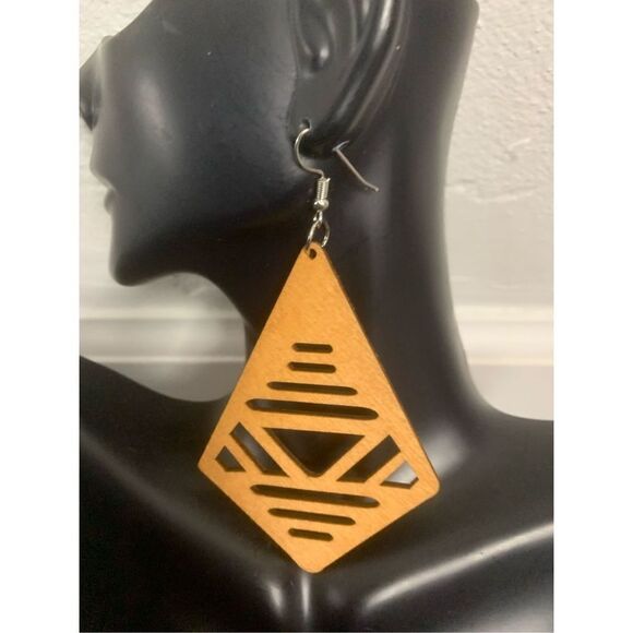 Wooden Statement Earrings - Picture 2 of 3
